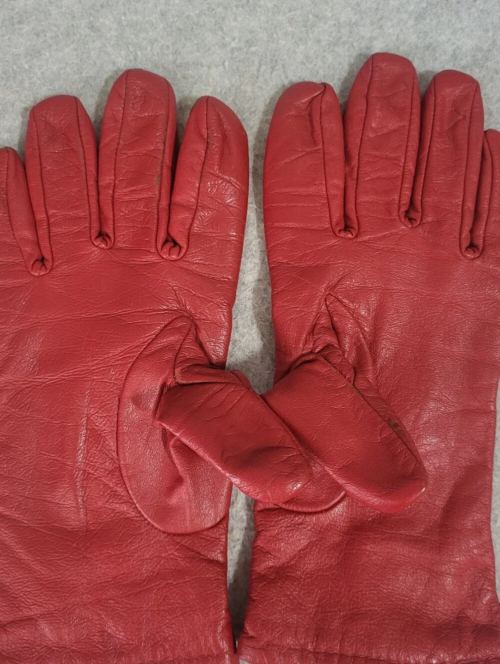 Vintage Red Leather Gloves Women's Size M Winter Driving Lined Retro MCM